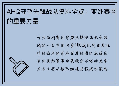 AHQ守望先锋战队资料全览：亚洲赛区的重要力量